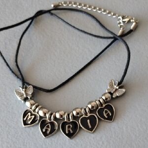 MARIA Black Heart Charm Necklace with Butterfly Accents